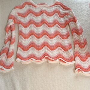 SHEIN Pink and White Wave Pattern Sweater